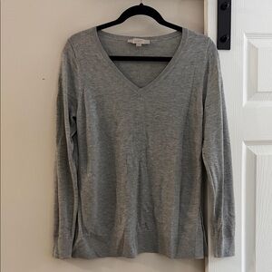 LOFT Gray V-Neck Long Sleeve Top
